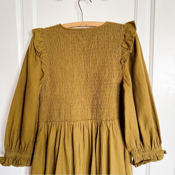 Madewell • Flannel Lucie V-Neck Smocked Mini Dress green ruffle puff sleeve - Picture 10 of 11